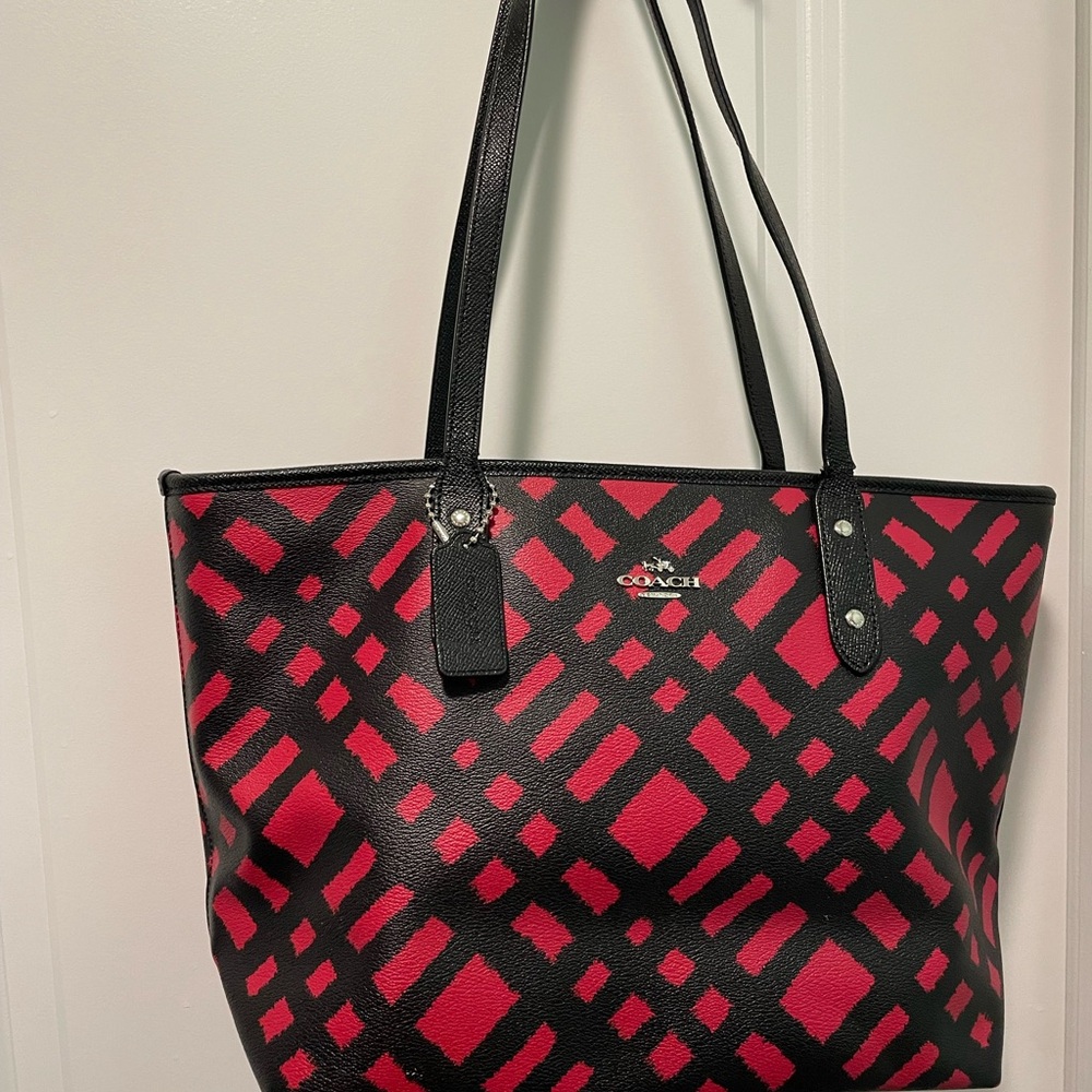 Coach Red and Black Geometric Pattern Tote